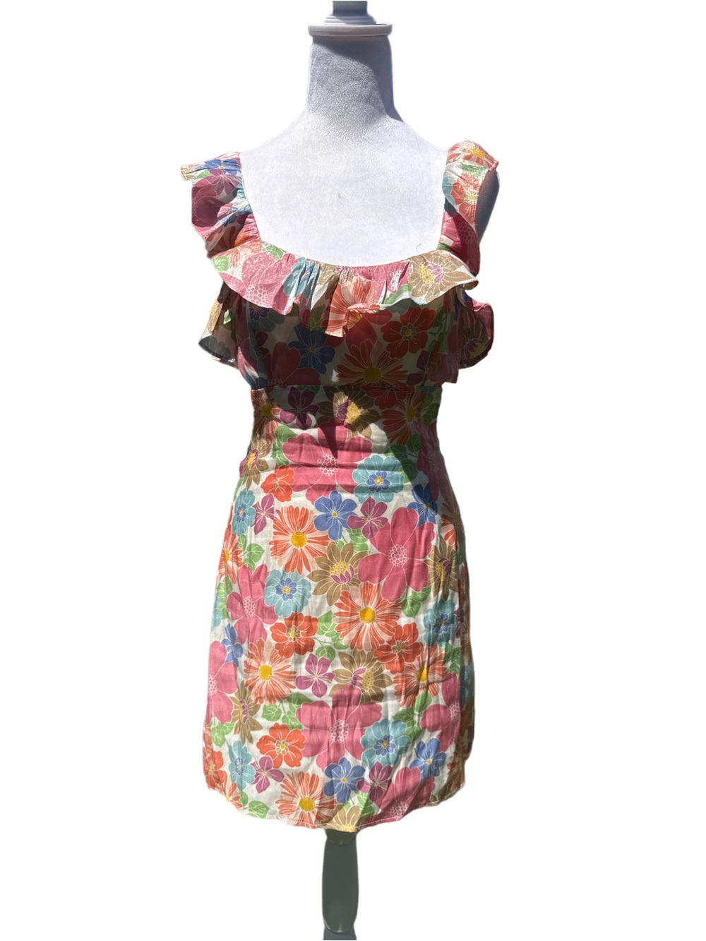 Storia Pink Multicolor Floral Ruffle Mini Dress
